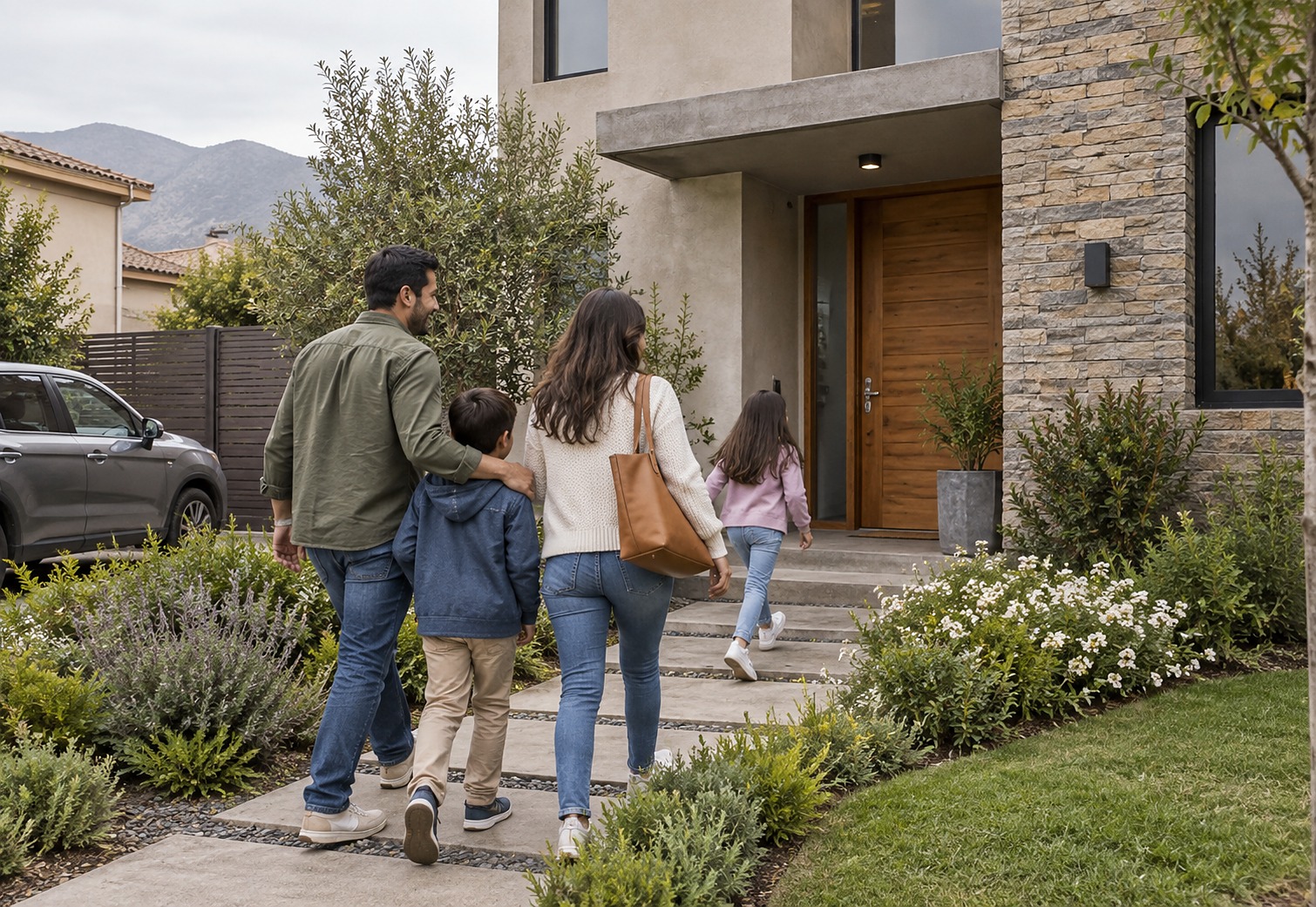 Familia llegando a su nuevo hogar
